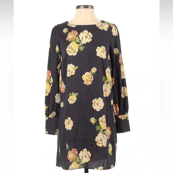 Ann Taylor | LOFT | Smokey Grey Blue Peony Fluid Shift Dress Size XS - Picture 3 of 5